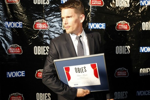 Ethan Hawke poses with his Obie...